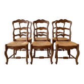 Lot de 6 chaises traditionnelles en bois massif et paille