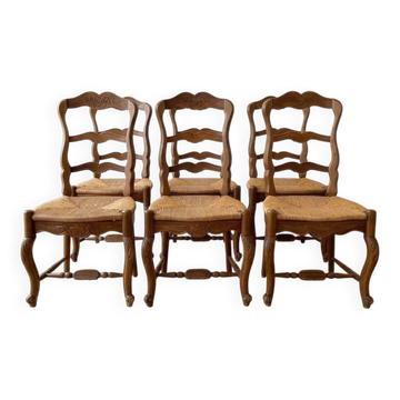 Lot de 6 chaises traditionnelles en bois massif et paille