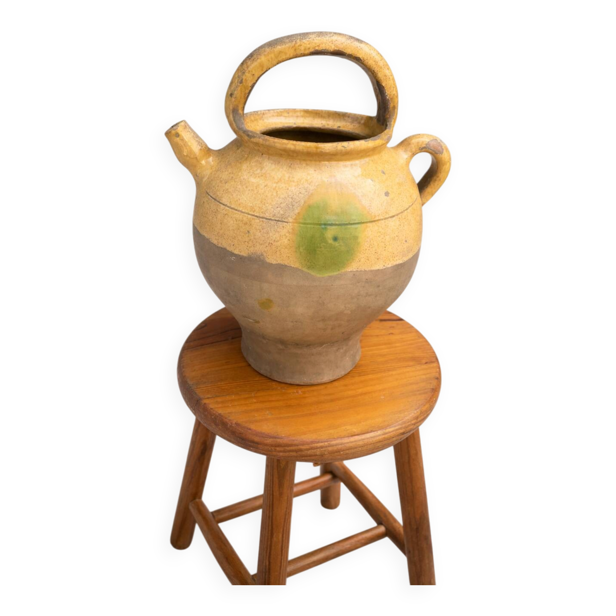 Large ancient glazed terracotta jug – South of France, early 10th century