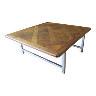 Grande table basse-bois- carrée- pieds métal - grand plateau -beau montage