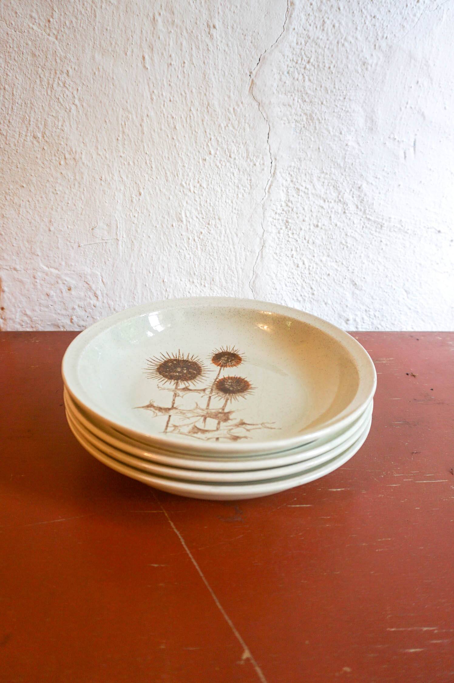 4 x sarreguemines france thistle deep plates mid century gres ceramic pottery salad bowls