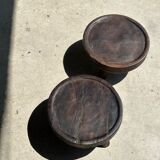 Small tripod stool low in dark brown upcycled teak