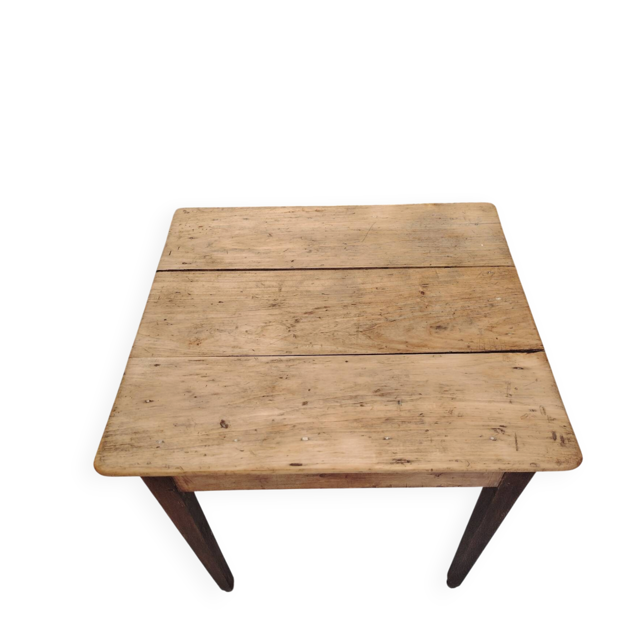 Petite table de ferme carrée en bois massif patiné - 1920