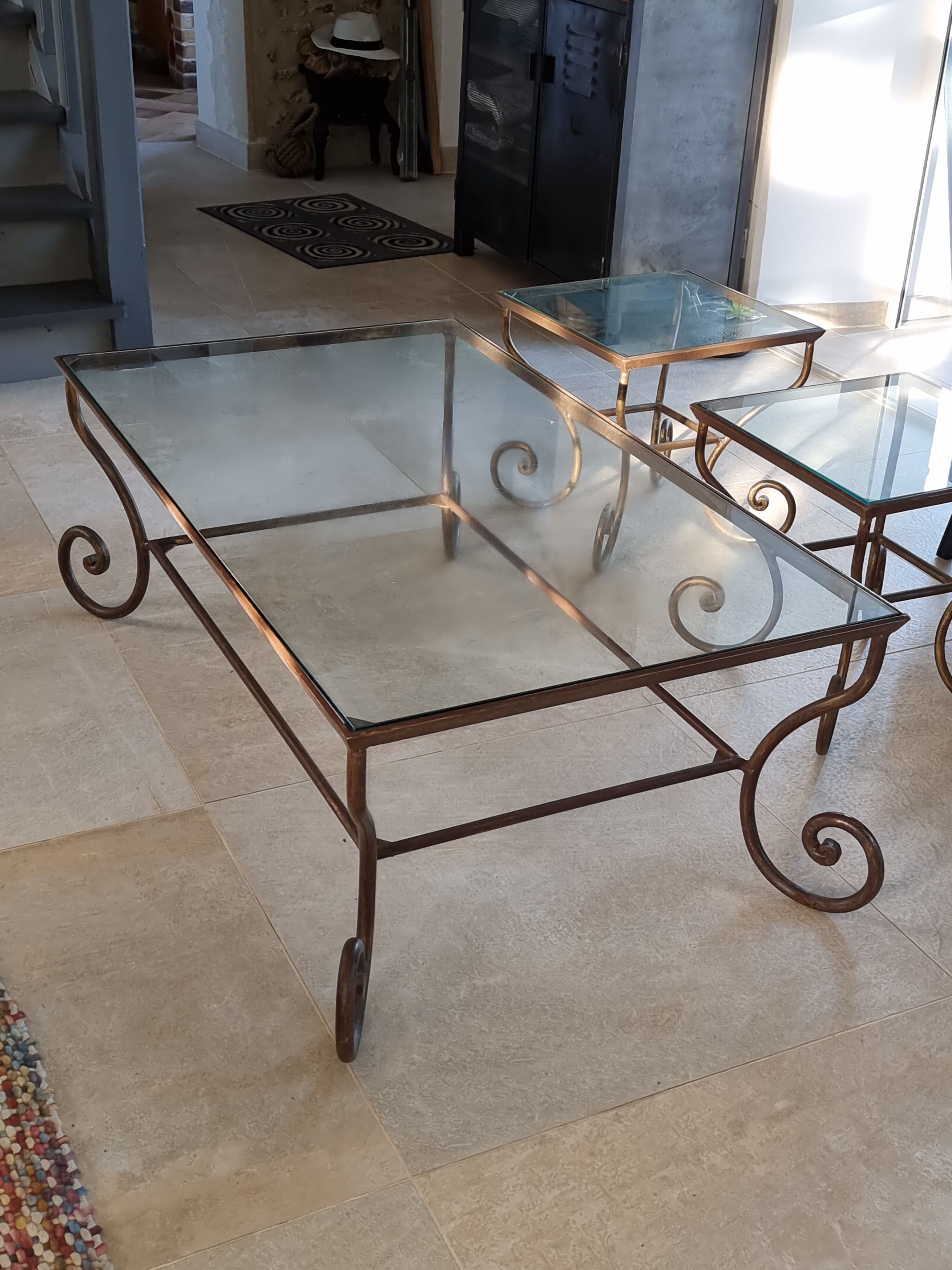 Bronze base coffee table, glass top