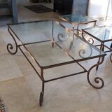 Bronze base coffee table, glass top