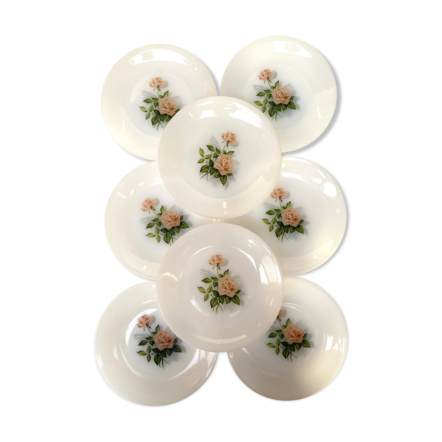 8 Vintage Pink Arcopal Plates