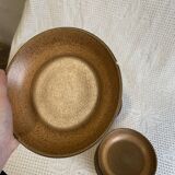 6 assiettes creuses en grès émaillé marron Longchamp, années 1970