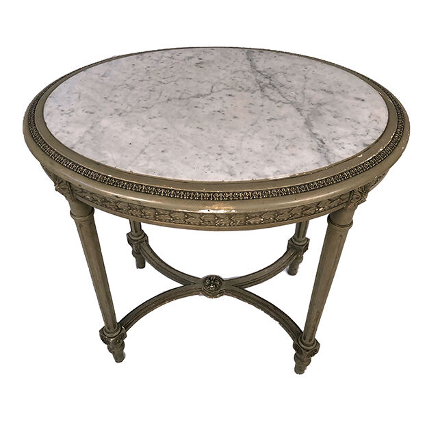 Louis XVI style oval pedestal table in grey lacquered wood