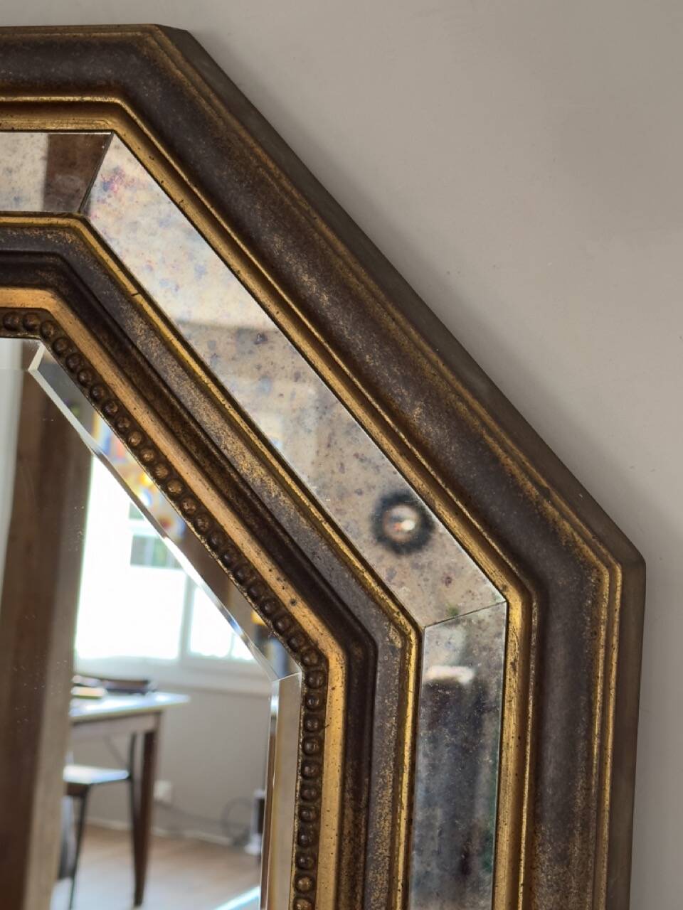 Vintage octagonal gold mirror – Belgium, 1960s/1970s
