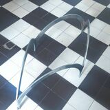 coffee table with metal legs and smoked glass top
