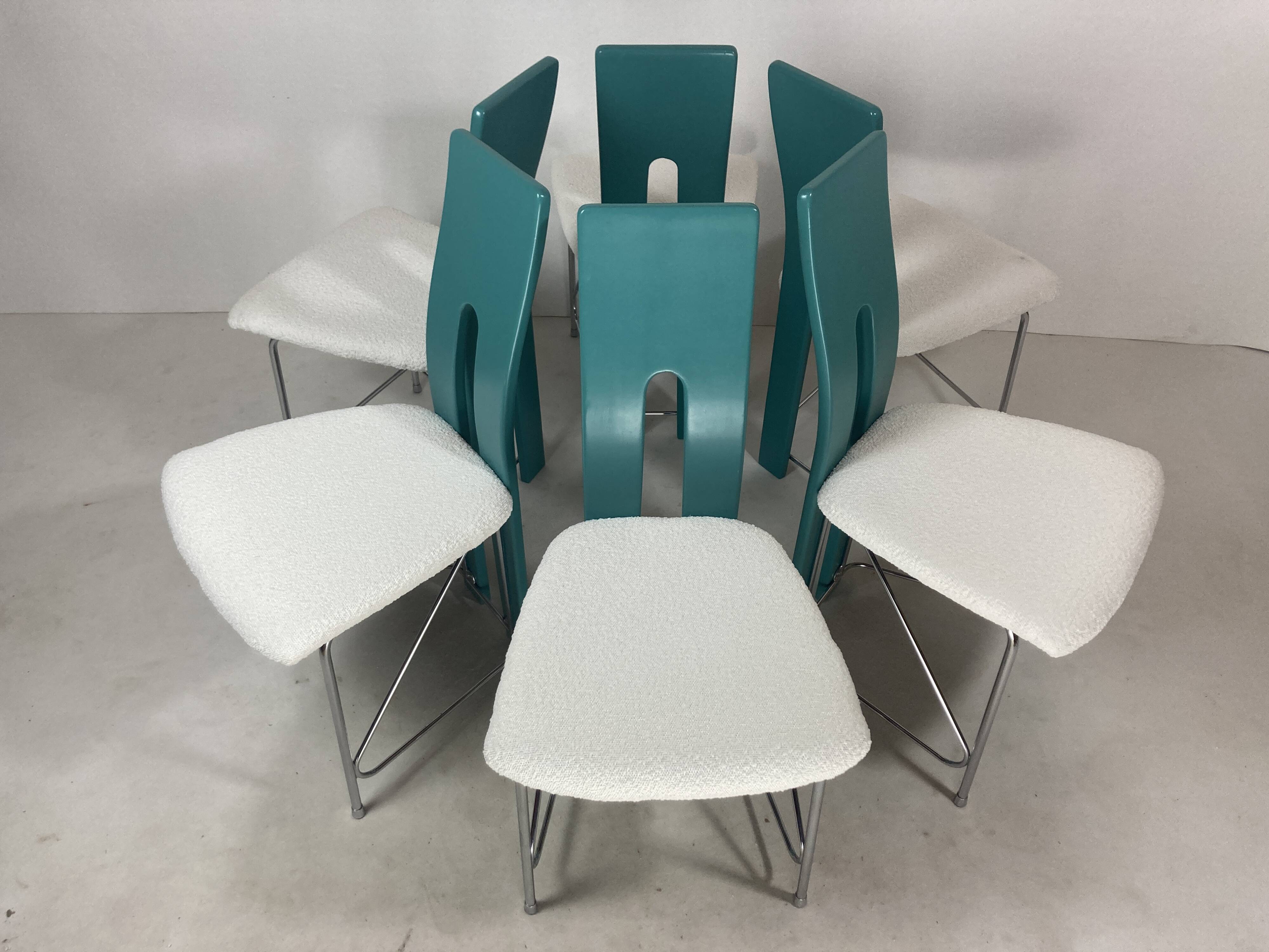 Set of 6 Memphis dining chairs in bouclé, 1980s