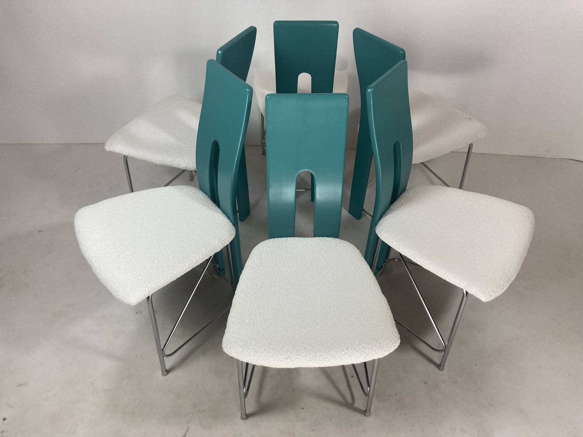 Set of 6 Memphis dining chairs in bouclé, 1980s