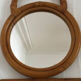 Vintage rattan cat owl mirror