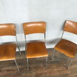 Series of 6 vintage industrial school chairs stackable 1950 thermophorized seating