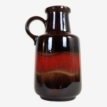 Vase Scheurich West Germany en céramique avec glaçure brillante marron et rouge