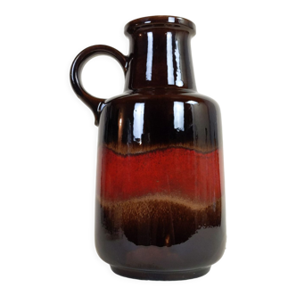 Vase Scheurich West Germany en céramique avec glaçure brillante marron et rouge