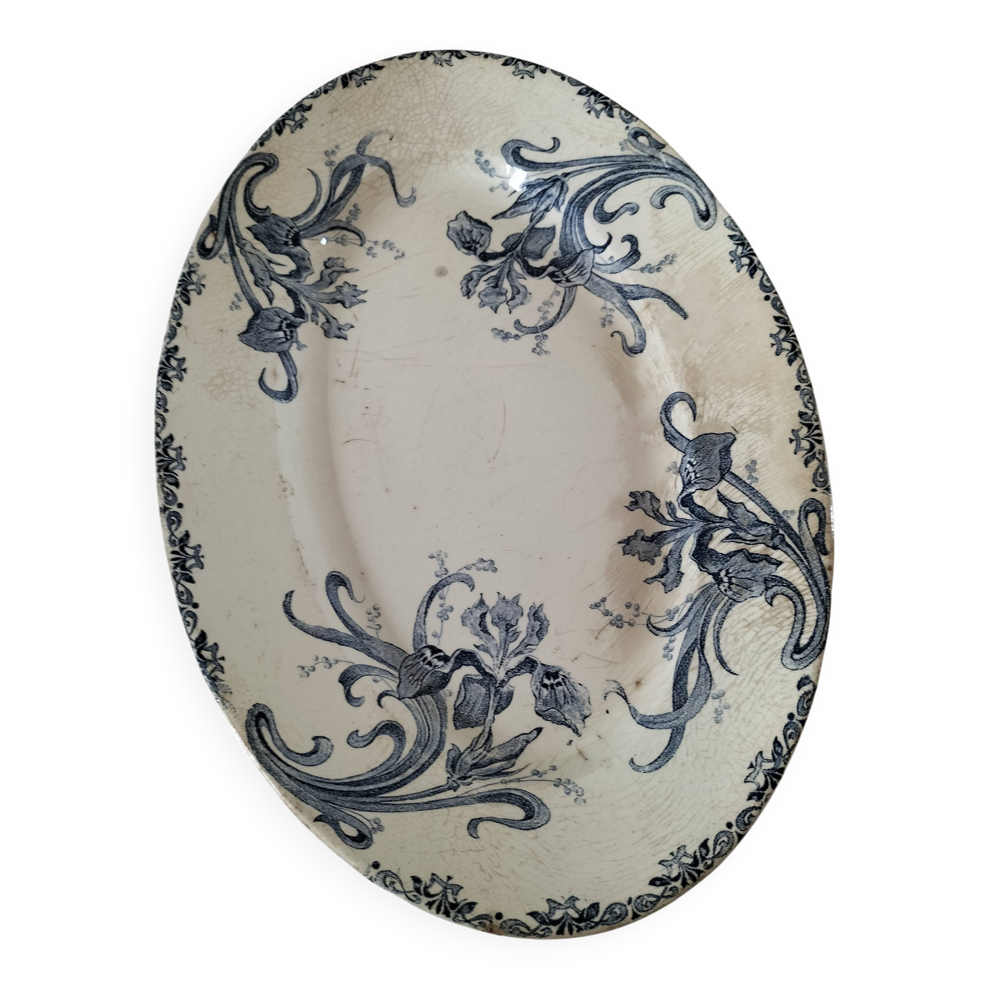 Antique oval earthenware dish – “Iris” model Clairefontaine