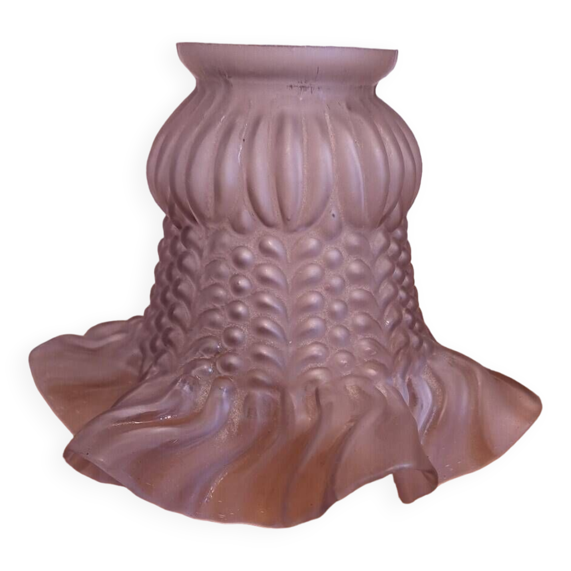 Single French Vintage White Frosted Pattern Glass Tulip Shade Frilled Edge