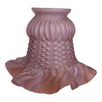 Single French Vintage White Frosted Pattern Glass Tulip Shade Frilled Edge