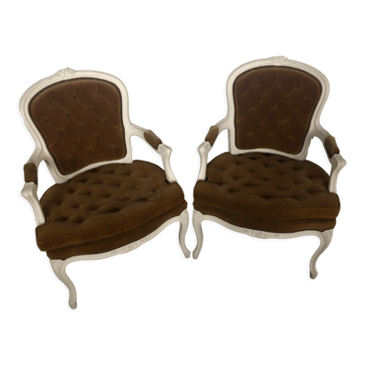 2 fauteuils cabriolet Louis XV jaune moutarde