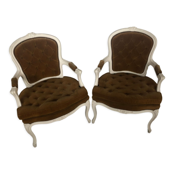 2 fauteuils cabriolet Louis XV jaune moutarde