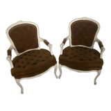 2 fauteuils cabriolet Louis XV jaune moutarde