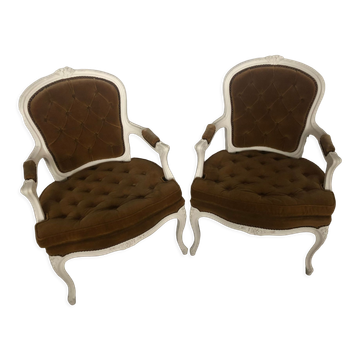2 fauteuils cabriolet Louis XV jaune moutarde