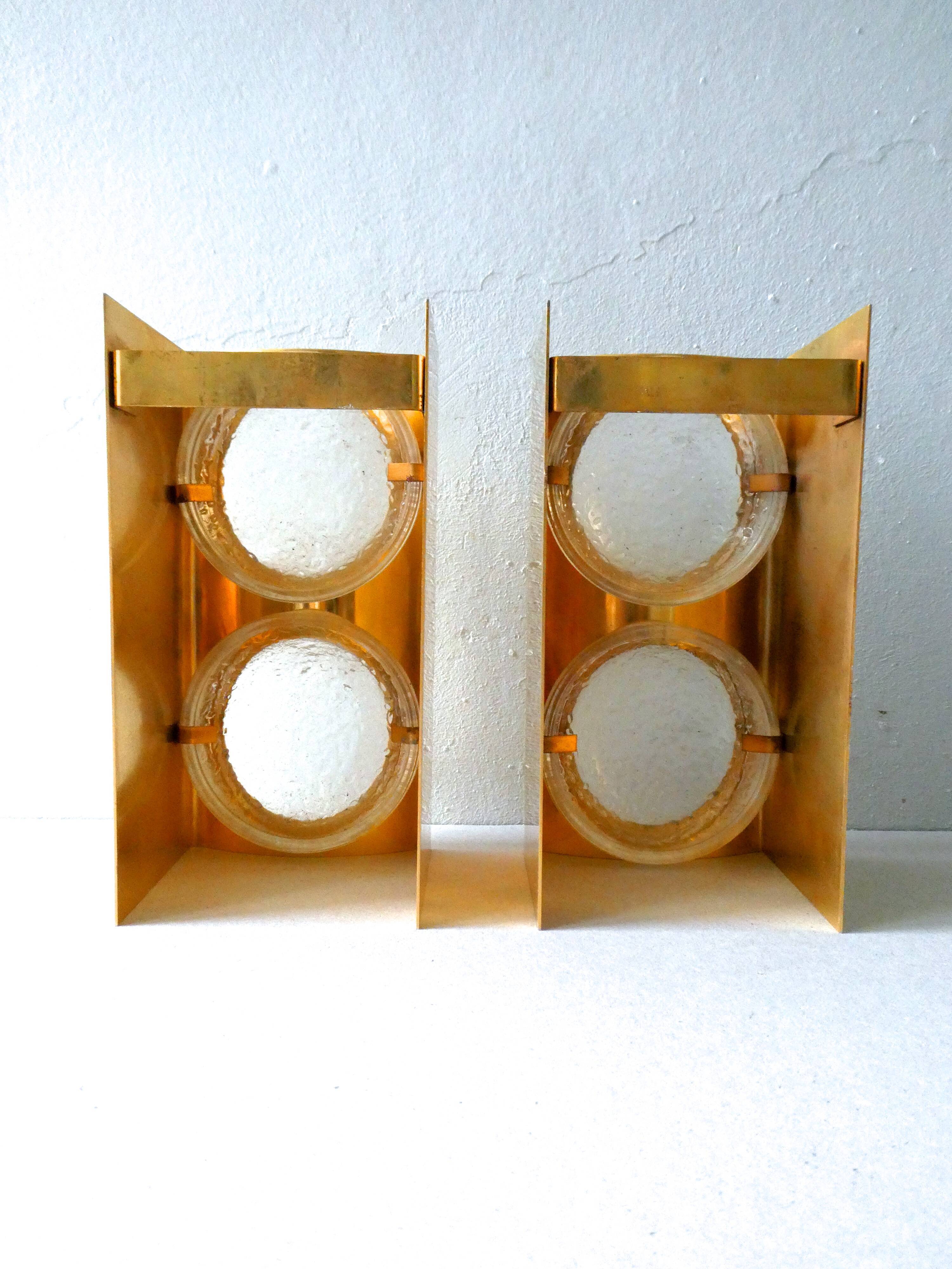 Pair of gold metal and frosted glass sconces