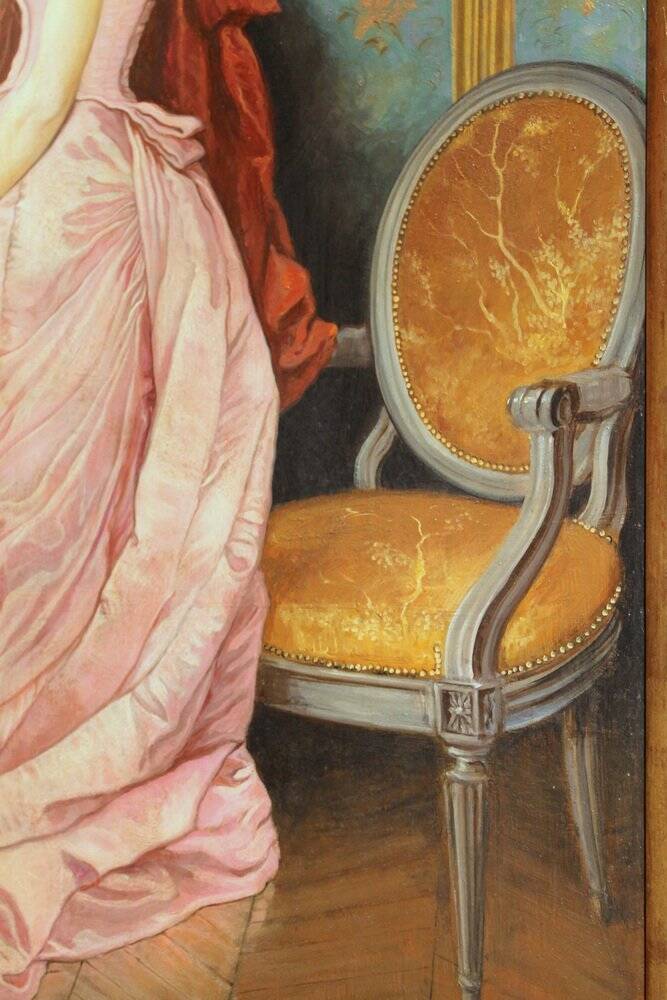 Portrait d'une dame italienne avec paysage florentin, 1890, huile sur toile, encadré.