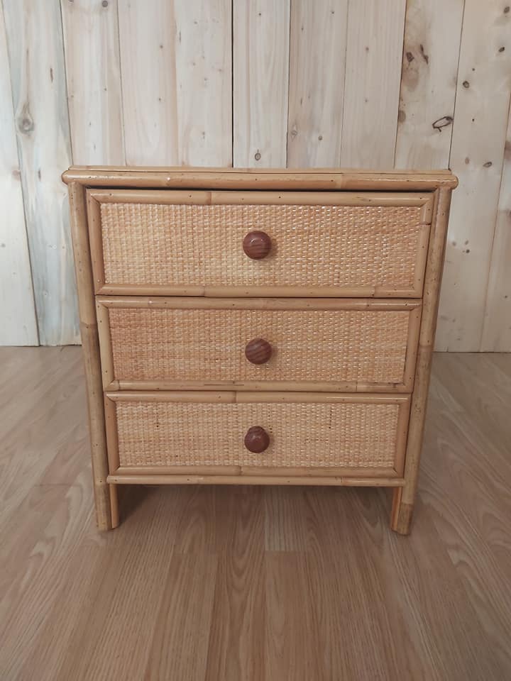 Bedhead and rattan nightstand