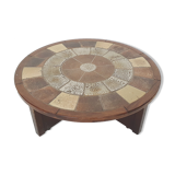 Tue Poulsen pour Haslev Møbelsnedkeri, table basse en pierre et chêne, Danemark années 1960