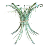 Console vintage en metal patiné feuilles de roseau