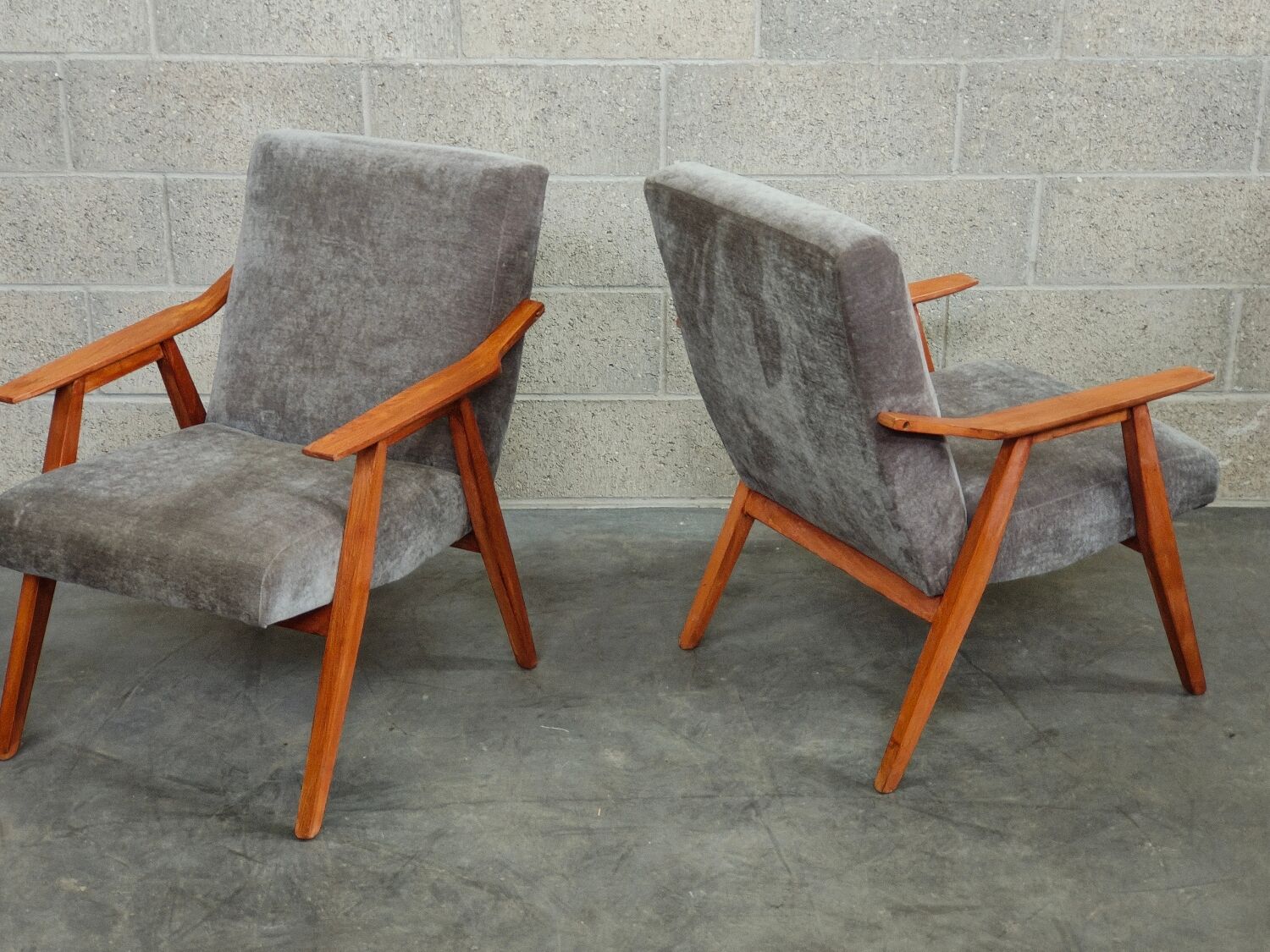 Pair of armchairs czechoslovakian midcentury renovated gray velvet