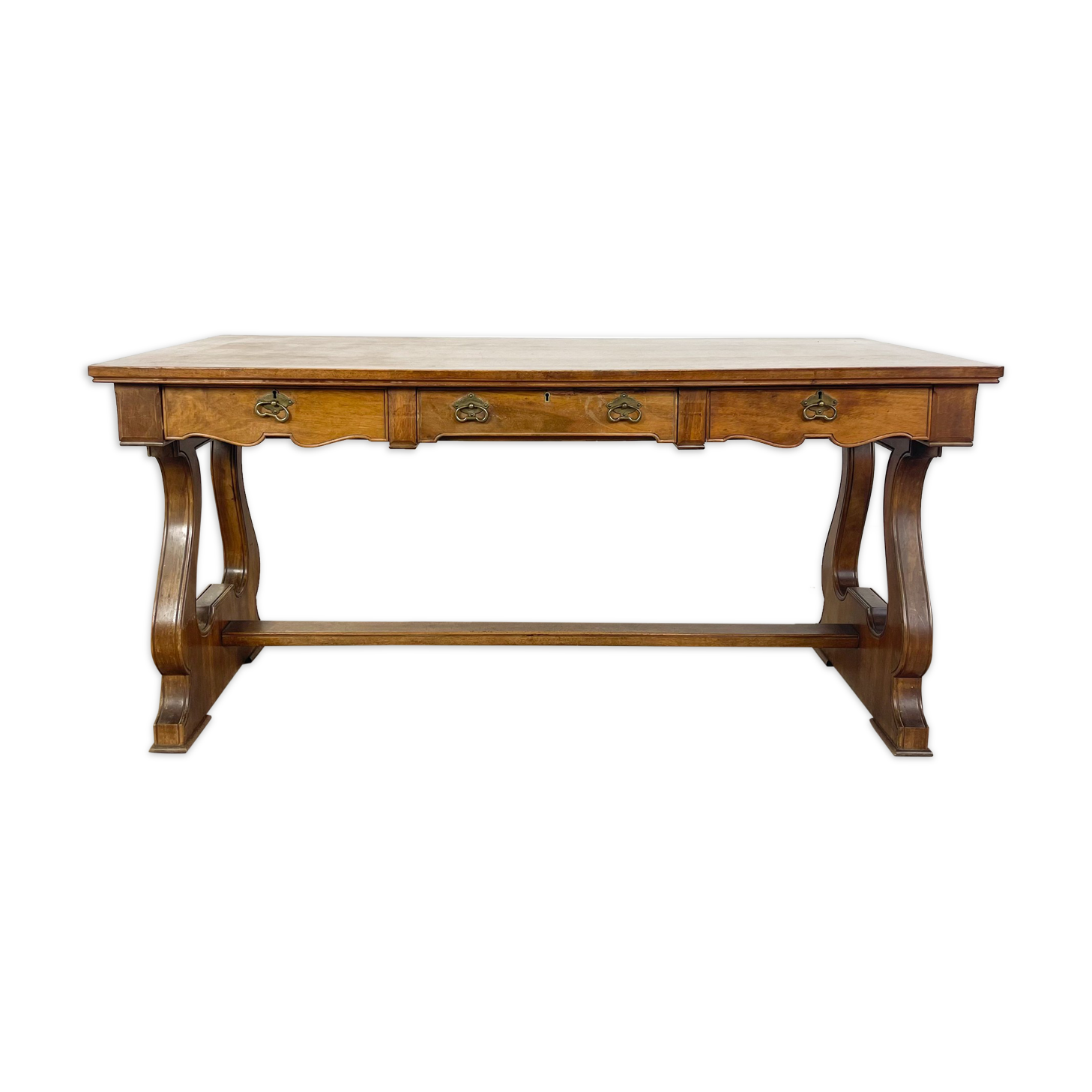 Vintage mahogany harp base desk table with drawers