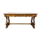 Table de bureau de base de harpe en acajou vintage avec tiroirs