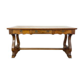 Vintage mahogany harp base desk table with drawers