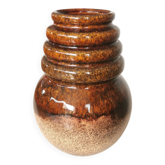 Vintage Fat Lava Vase: West German Brown Glazed Ceramic, Retro Boho Decor