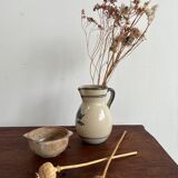 Off-white glossy ceramic decanter, hand-painted gray blue patterns H:20cm