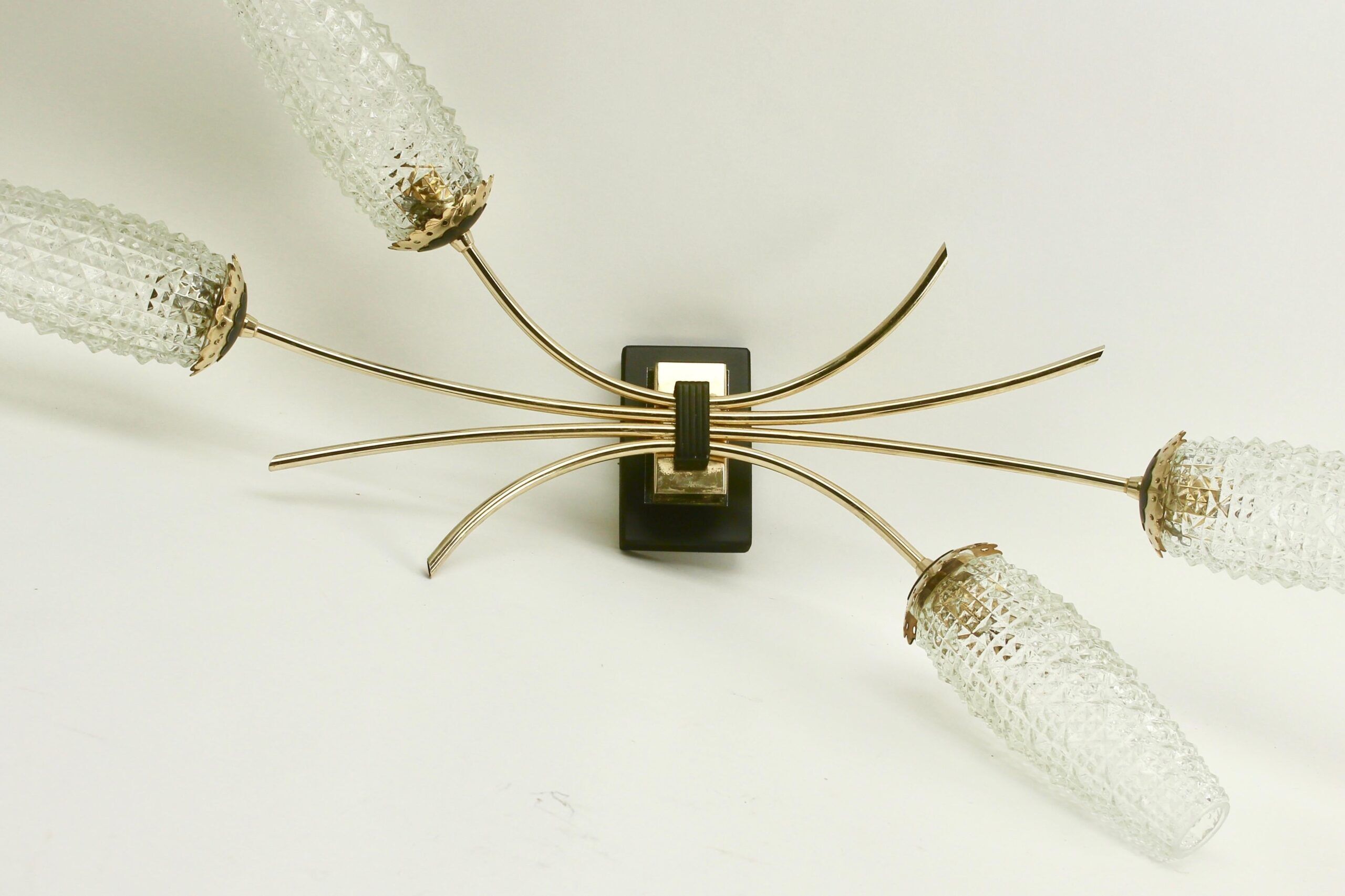Wall lamp with brass rods and glass lampshade, 1960s