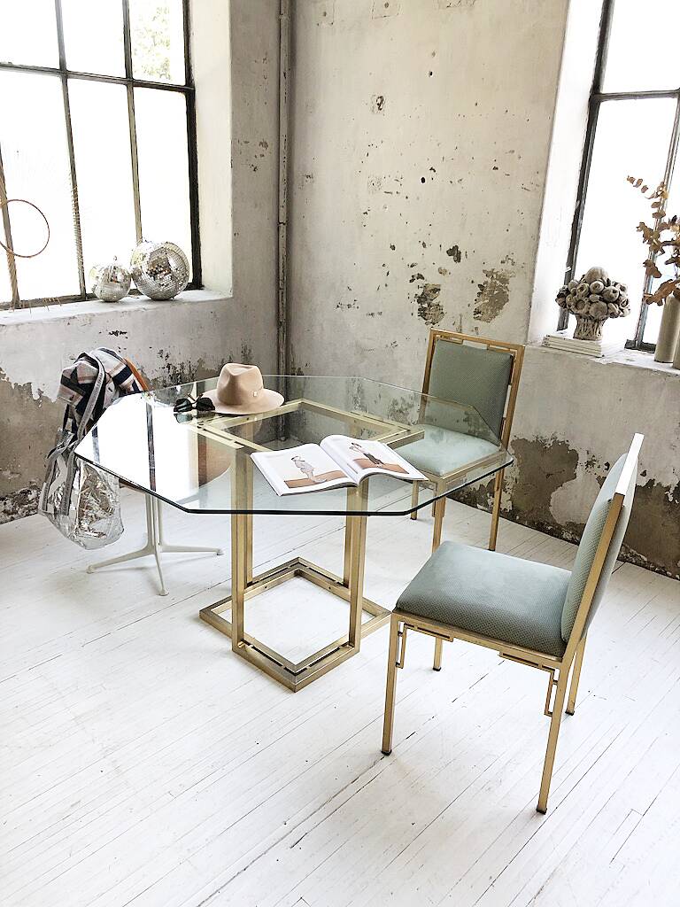 Octagonal table Italy 70 glass and brass