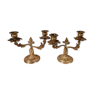 Pair of rocaille bronze candlesticks from the 19th Louis XV style