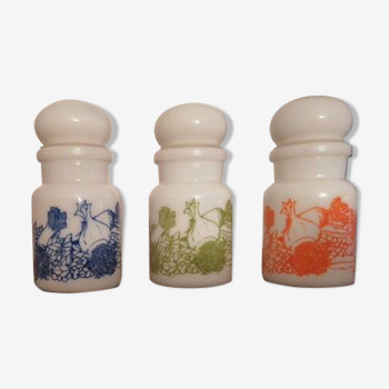 3 petits pots opaline épices vintages