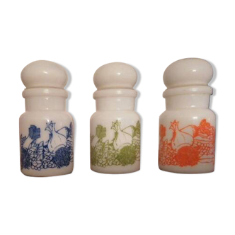 3 petits pots opaline épices vintages