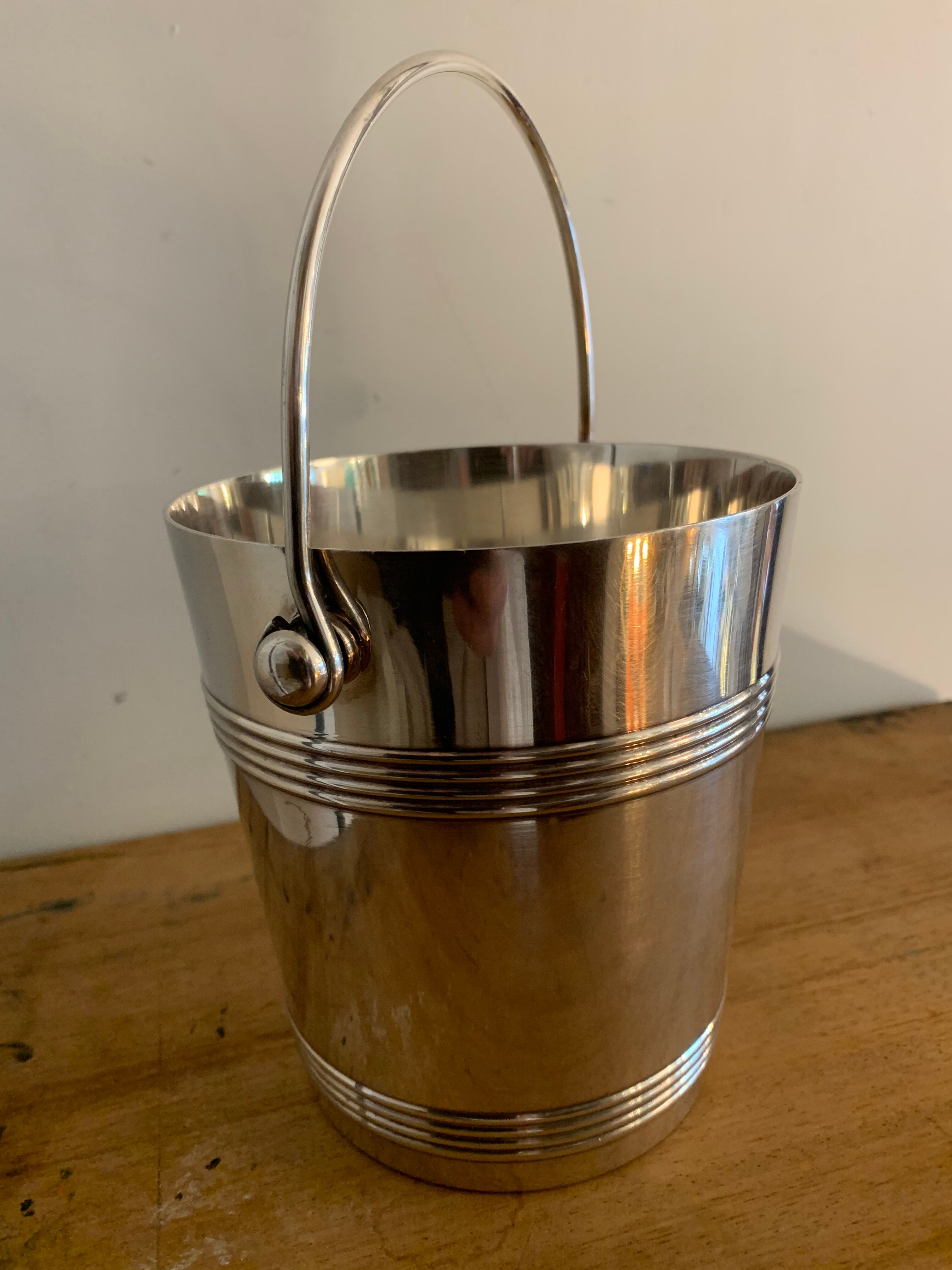 Pair of luc Lanel Christofle Gallia silver metal ice buckets 1940