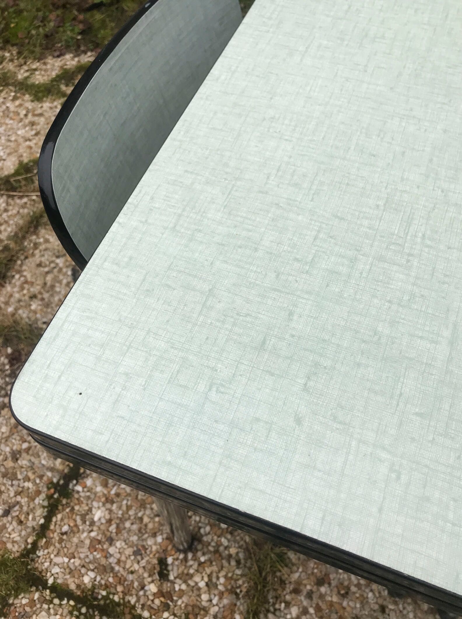 Table and chairs in water green formica