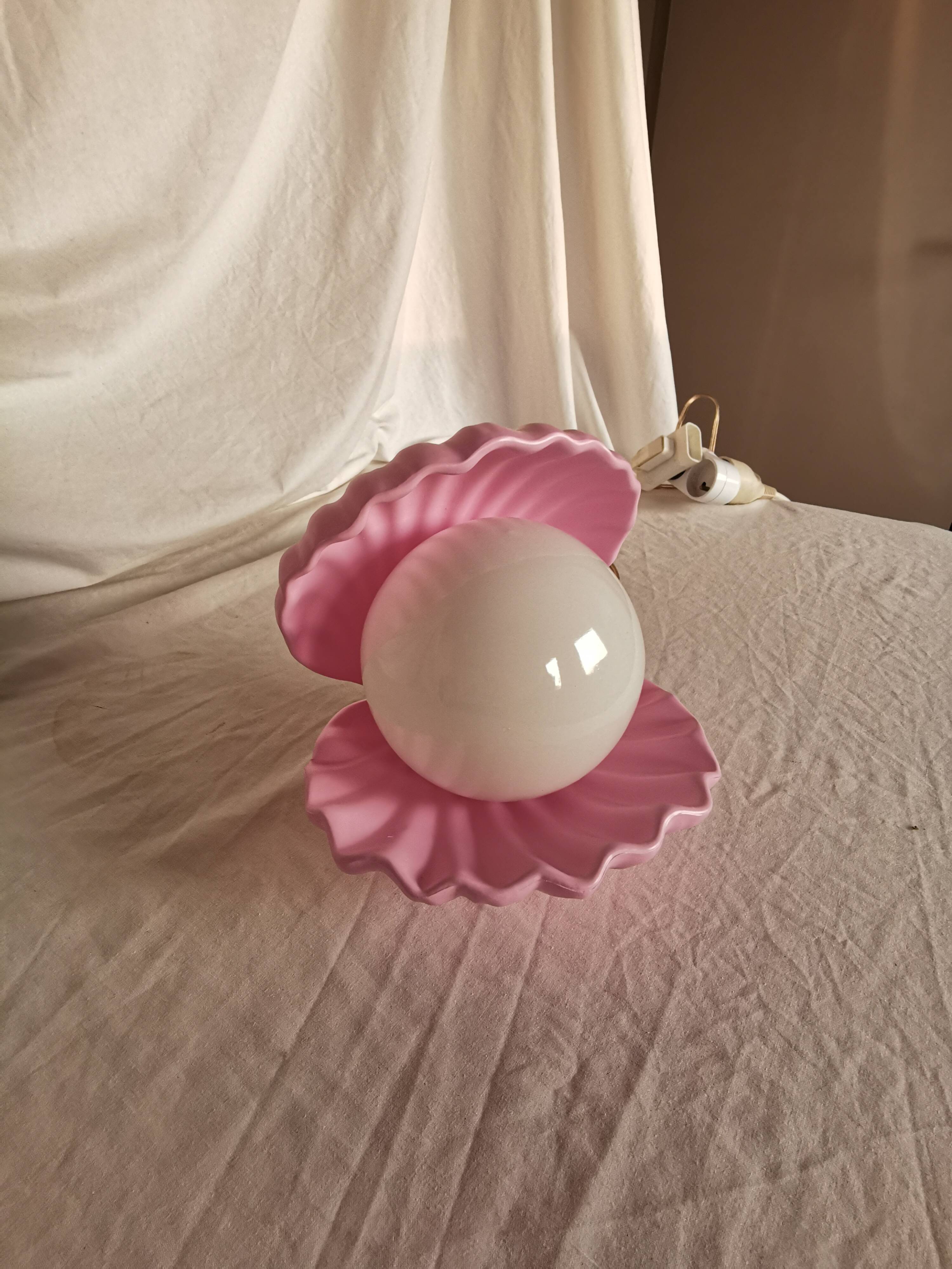 Pink shell and opaline pearl lamp, Saint-Jacques, France, 1970