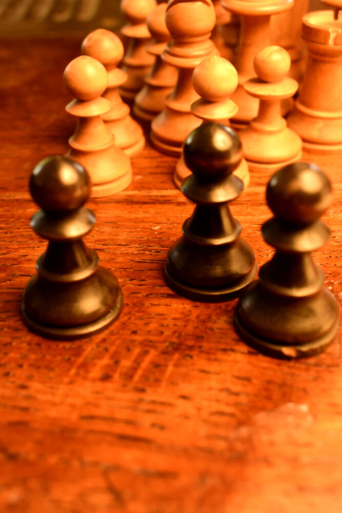 Old Staunton chess set in late nineteenth century wood