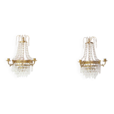 Paire d’appliques Suédoises style Gustavien en laiton et pampilles 20ème