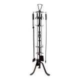 Large Wrought Iron Hammered Fireplace Tool Set: H 127cm