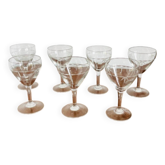 7 chiseled red wine glasses from the 20s/30s, new